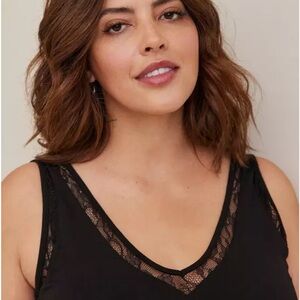 Torrid Studio Crepe Jersey Lace Inset Double B Neck top